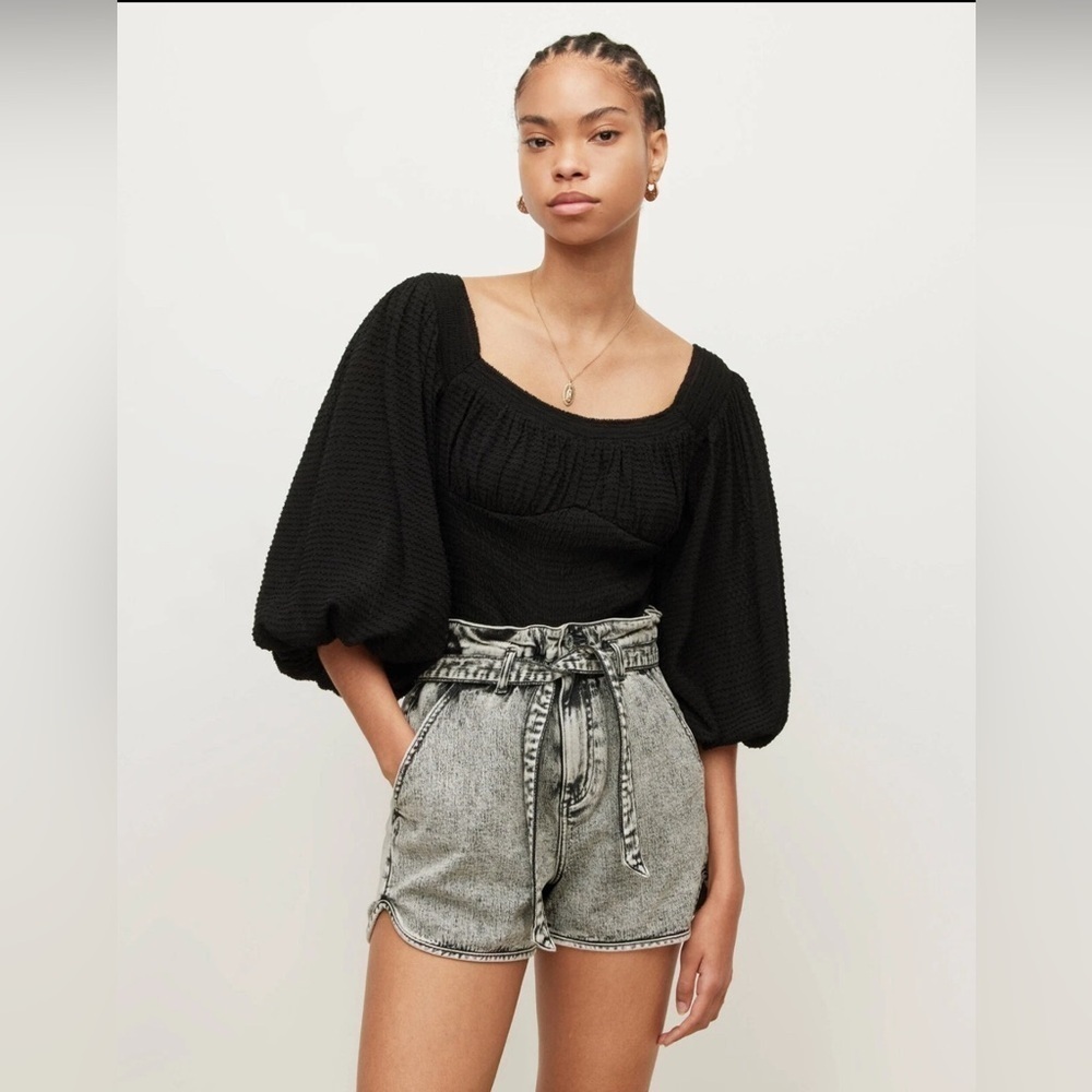 All saints tia top balloon sleeves black square neck NWT